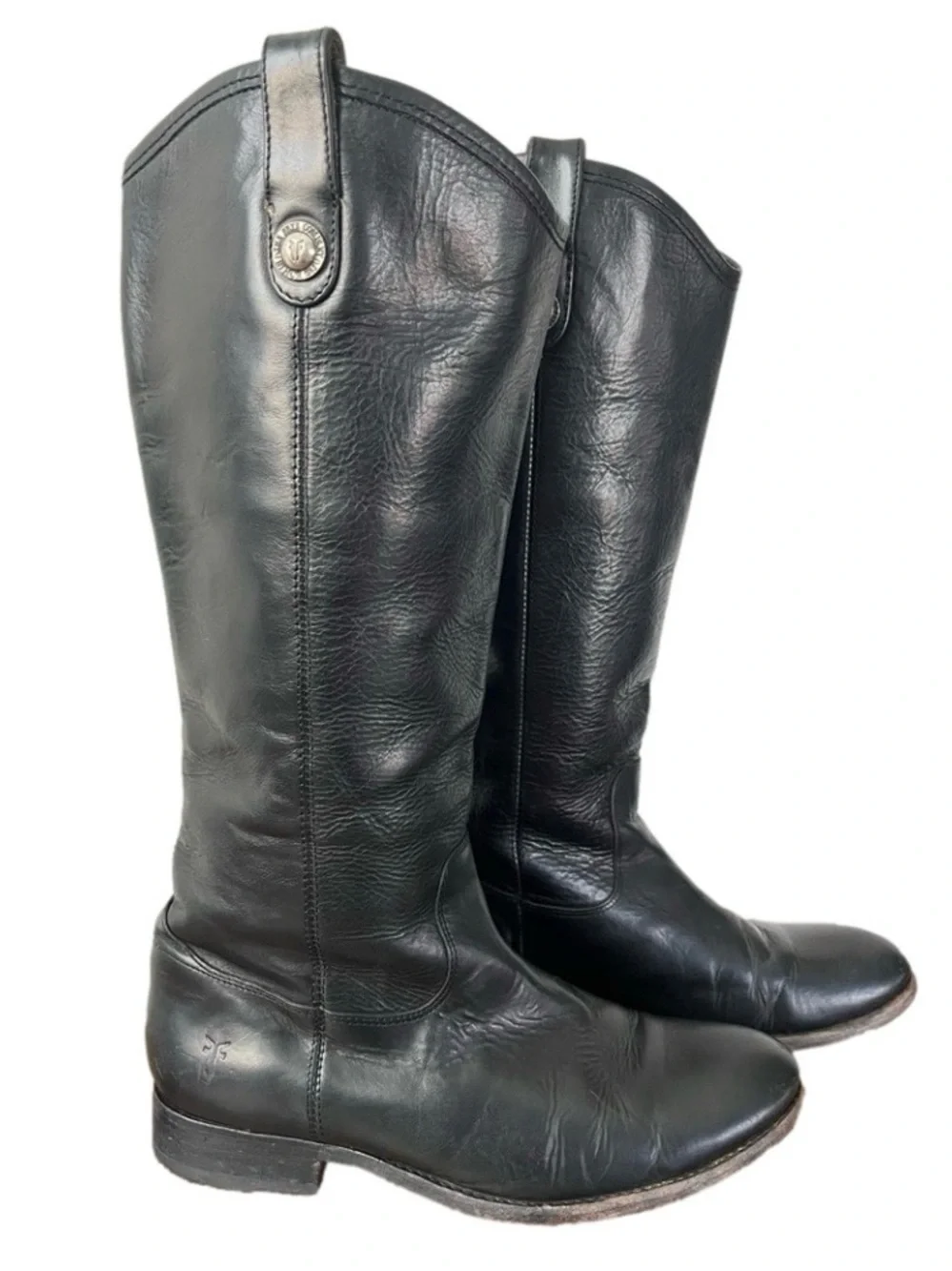 Frye Black Leather Mid-Calf Riding Boots
